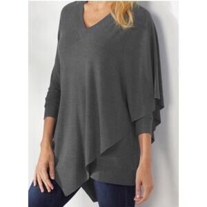 Soft Surroundings Heather Gray Madeline Tunic with Cape Overlay